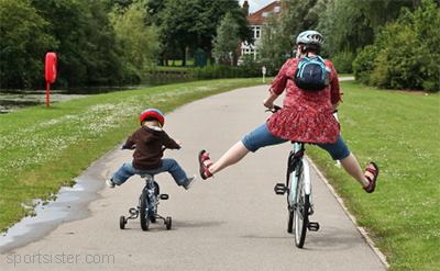 mom and kid on bike